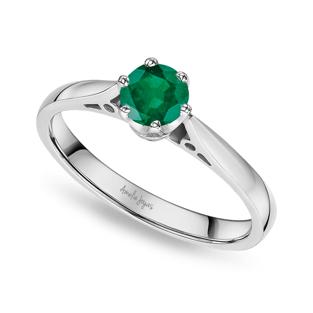 ANILLO DE COMPROMISO ORO BLANCO CON ESMERALDA – Amelie Joyas